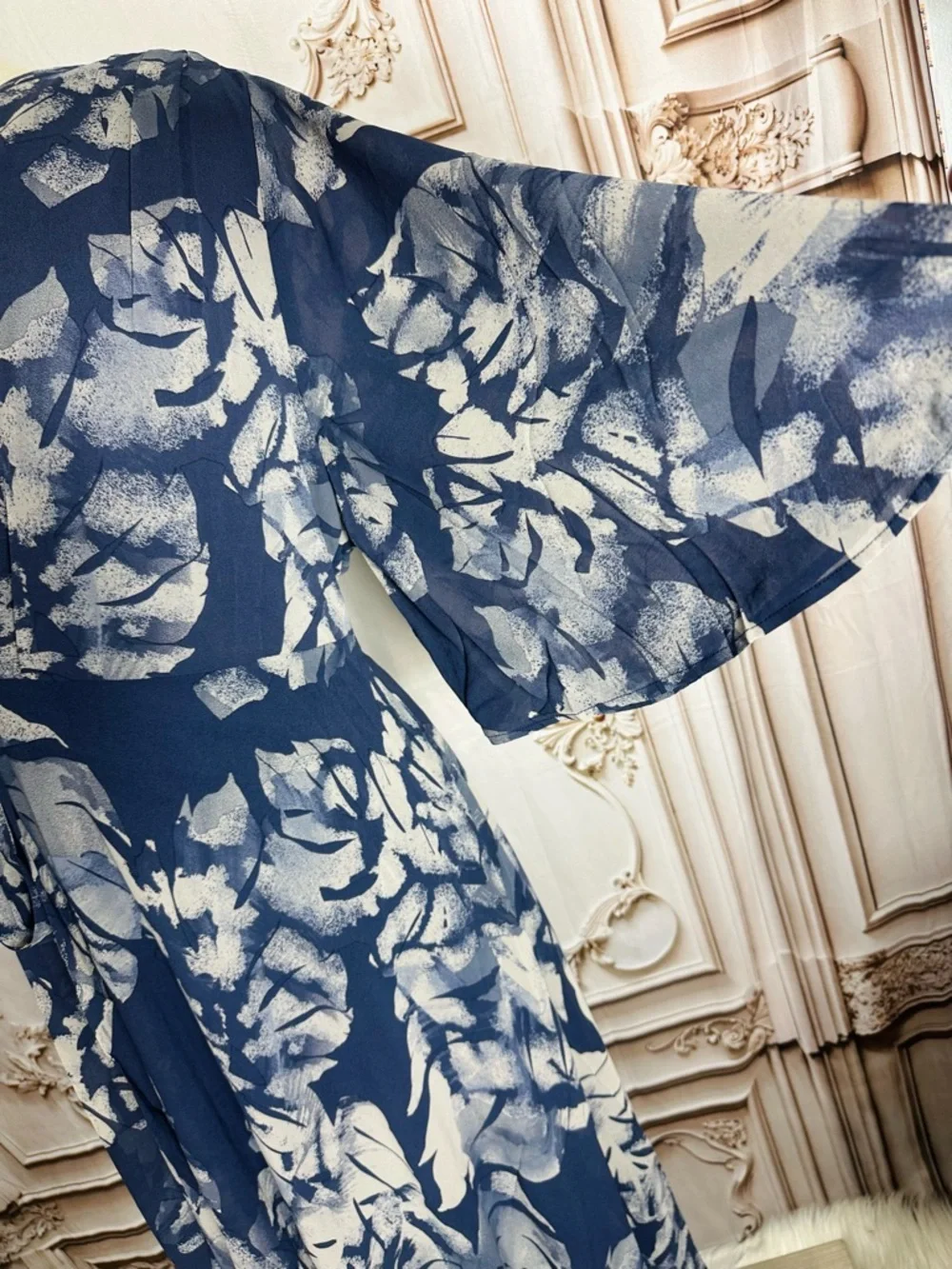 Navy & White Floral Wrap Midi Dress - Women - Picture 3 of 8